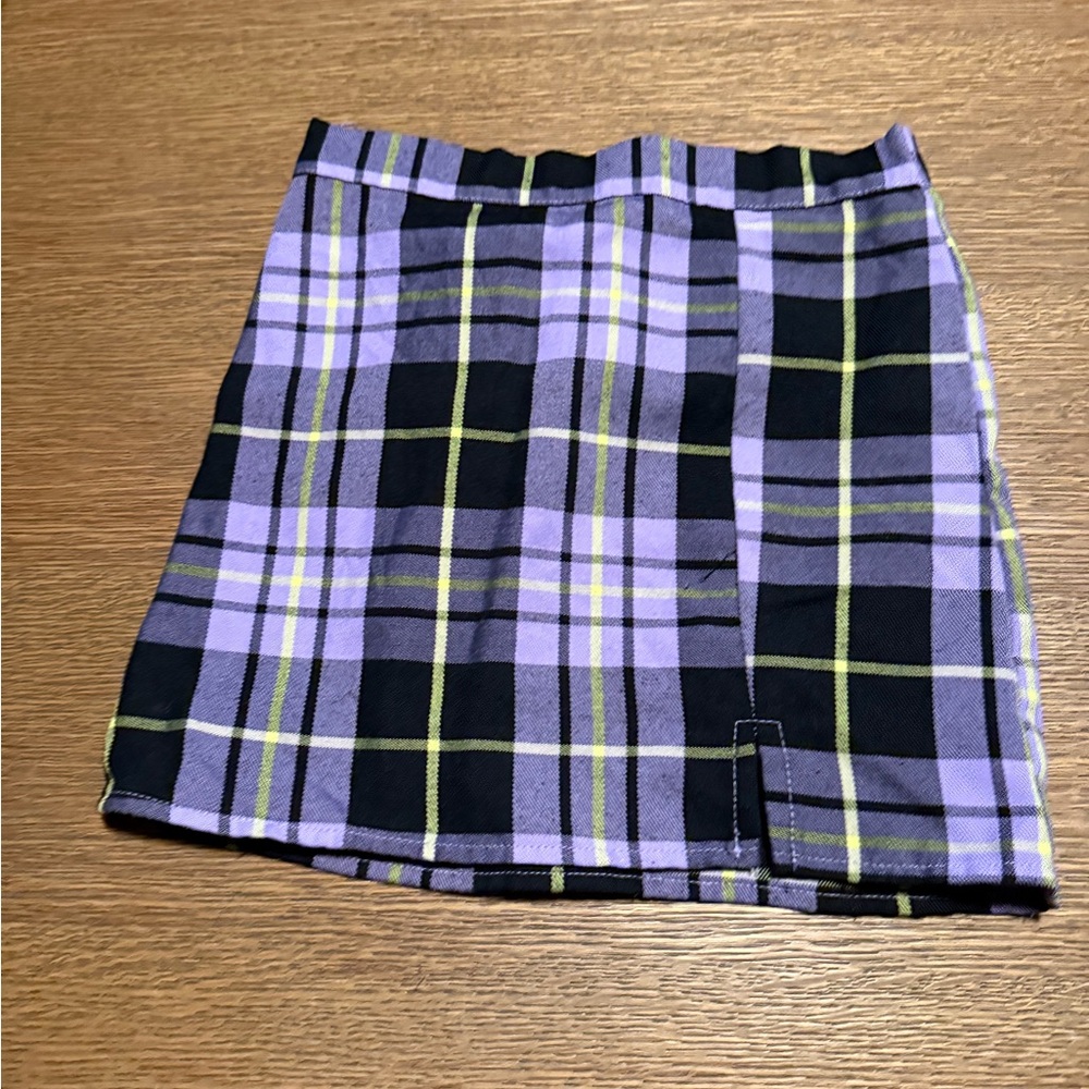 Plaid Mini Skirt in Purple and Black